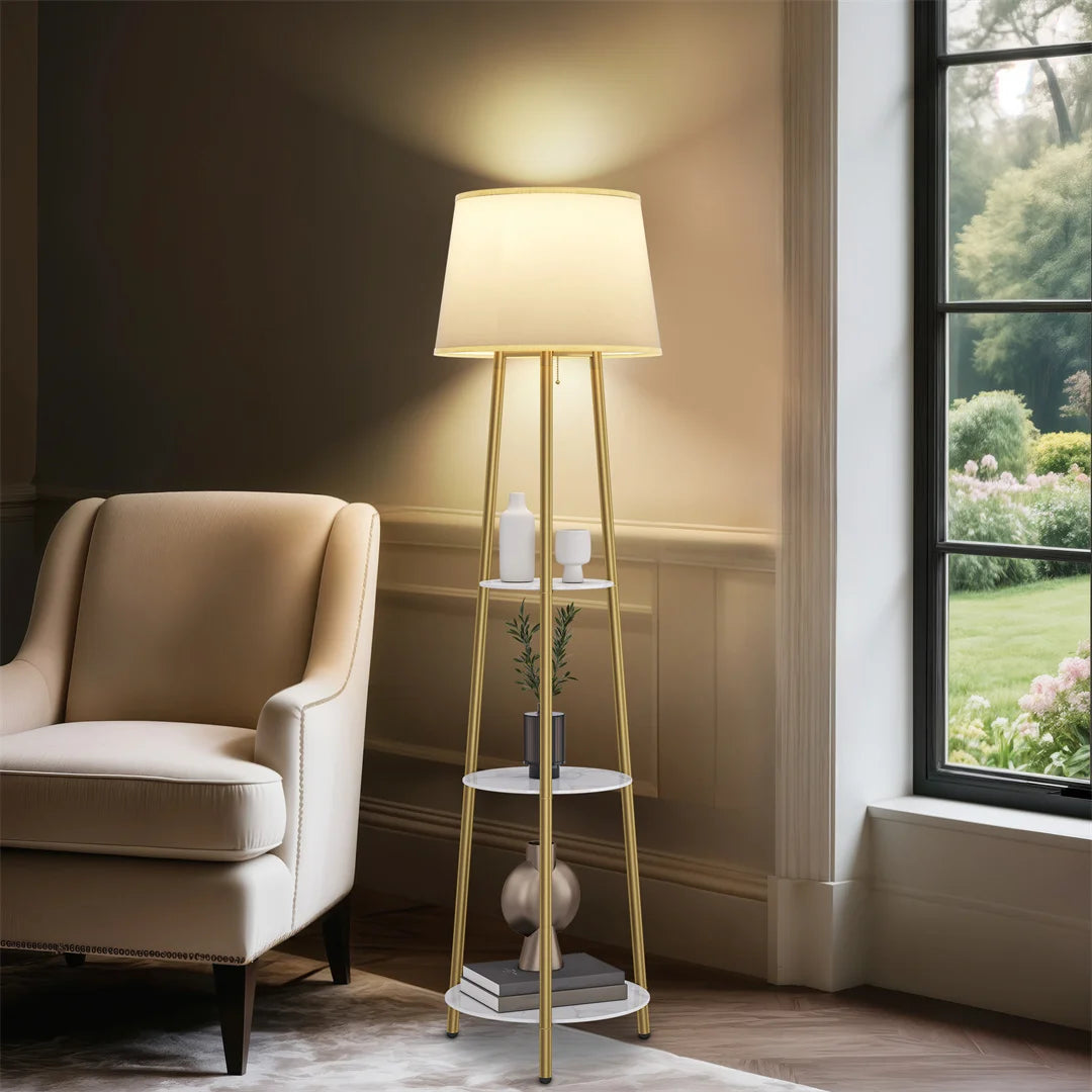 Vrygle Modern Tripod Floor Lamp With Adjustable Dimmable LED Shelves
