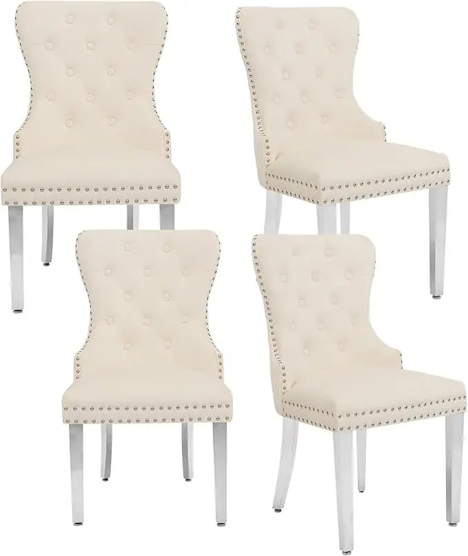 Velvet Tufted Dining Chairs With Stainless Steel Legs