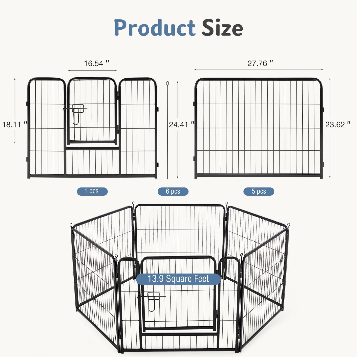 JHK 6-Panel Metal Dog Playpen For Indoor Outdoor Use