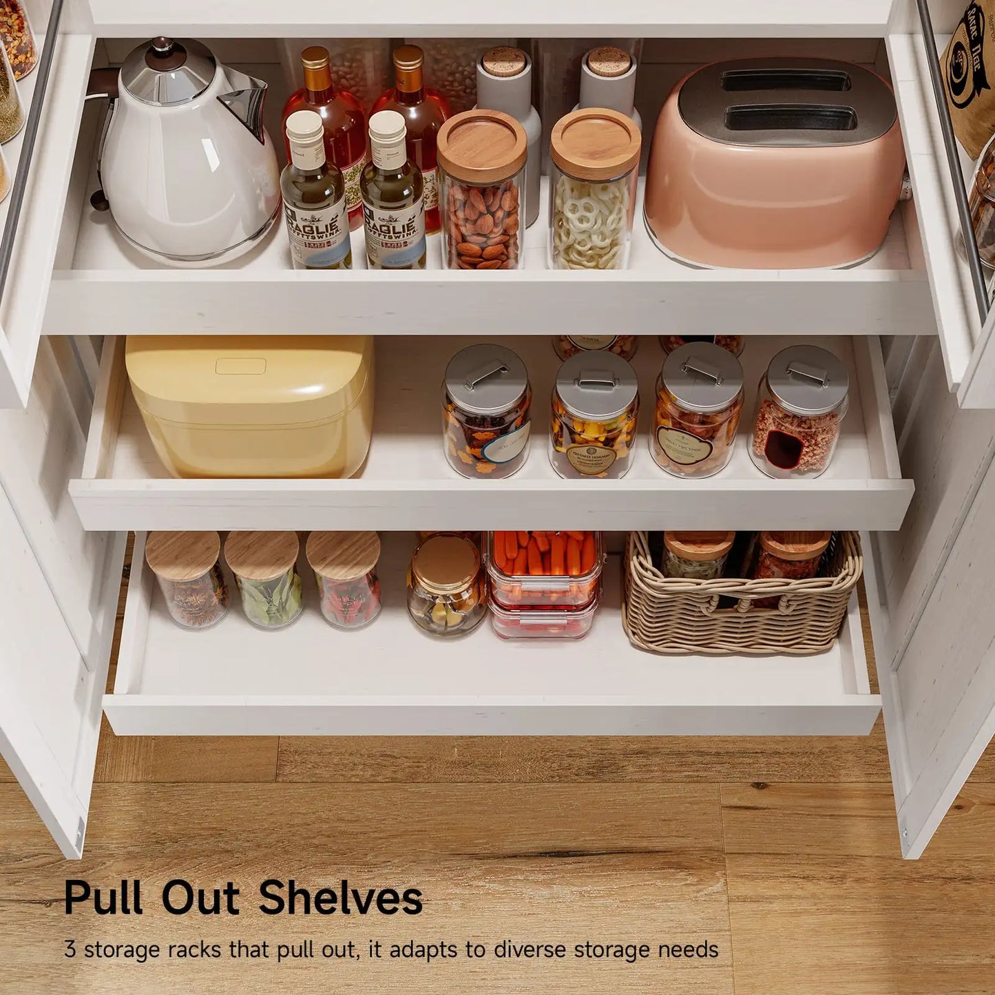 Modern 6 Door Farmhouse Kitchen Pantry Storage Cabinet With Shelves