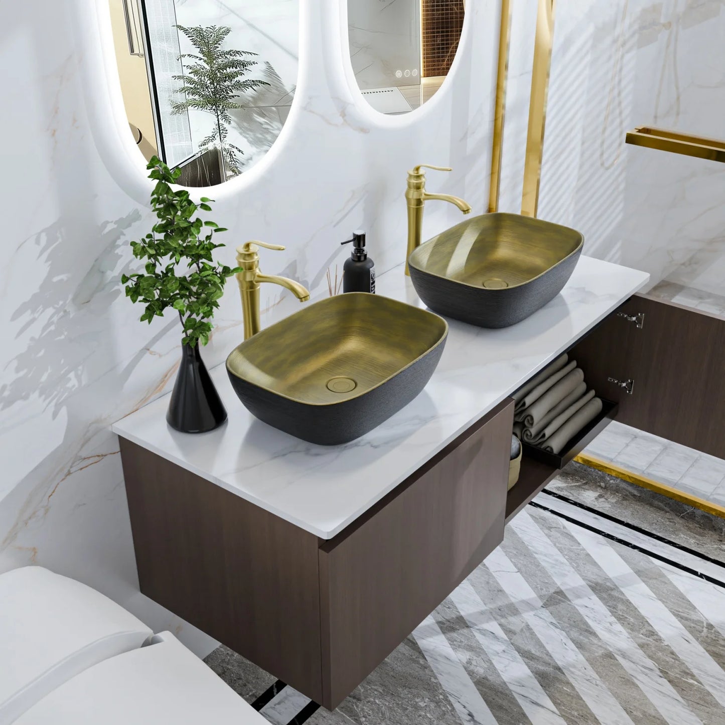Wall Mounted Bathroom Vanity Sink Set With Ceramic Basin StoneTop