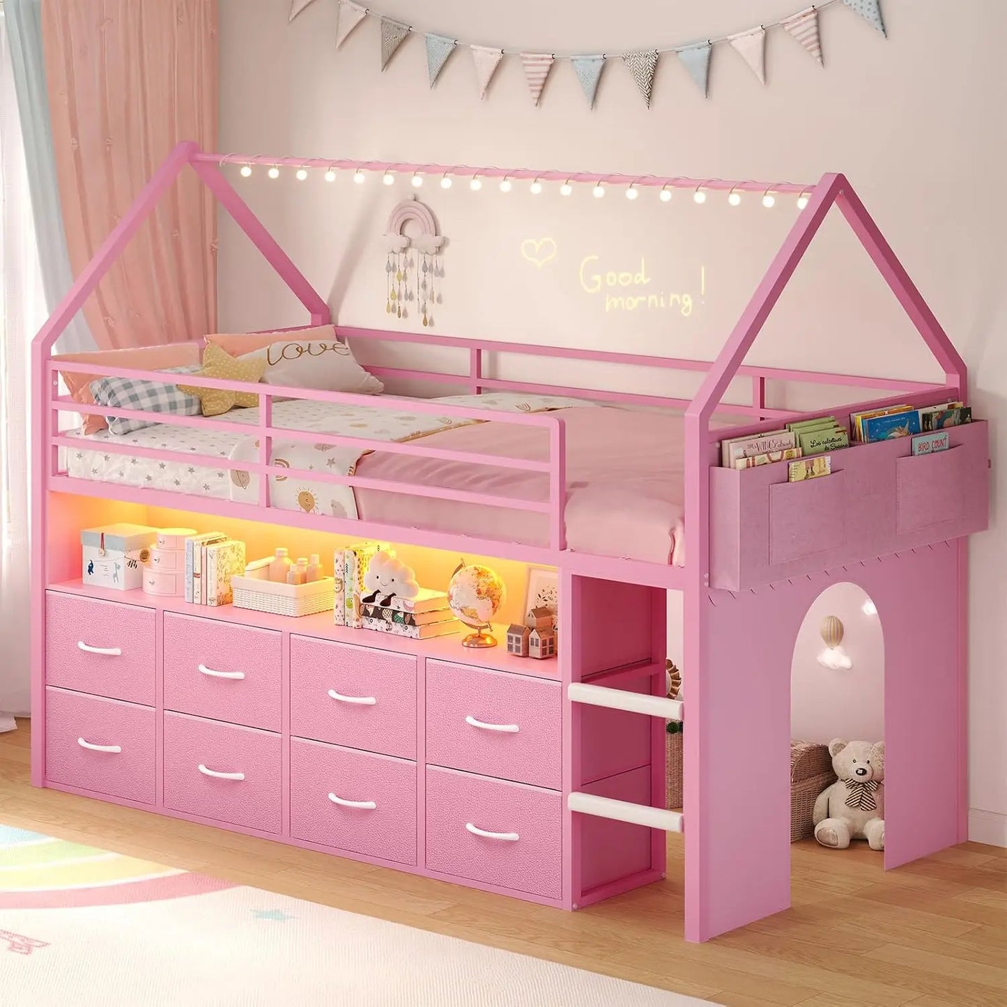 Loft Bed For Kids With Storage Drawers And LED Lights