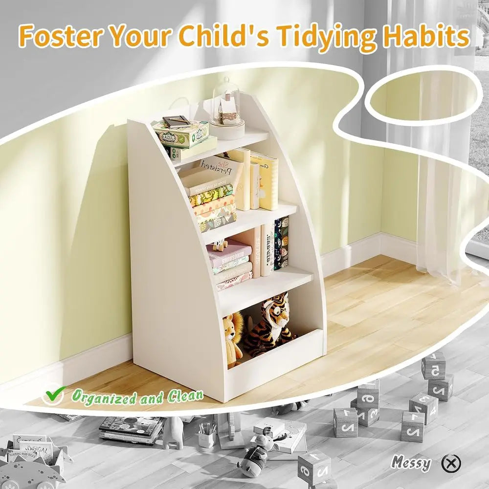 Wooden Children Bookshelf And Toy Storage Organizer Unit
