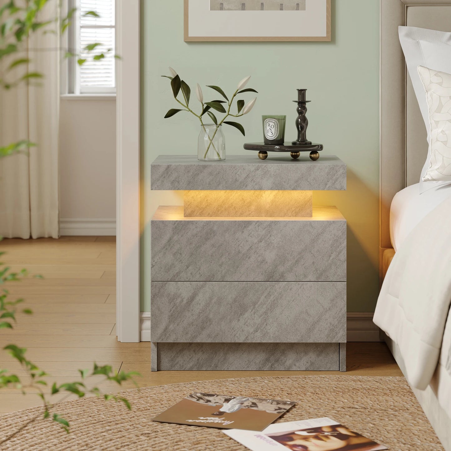 Cubehom LED Nightstand With 2 Drawers And RGB Accent Lighting