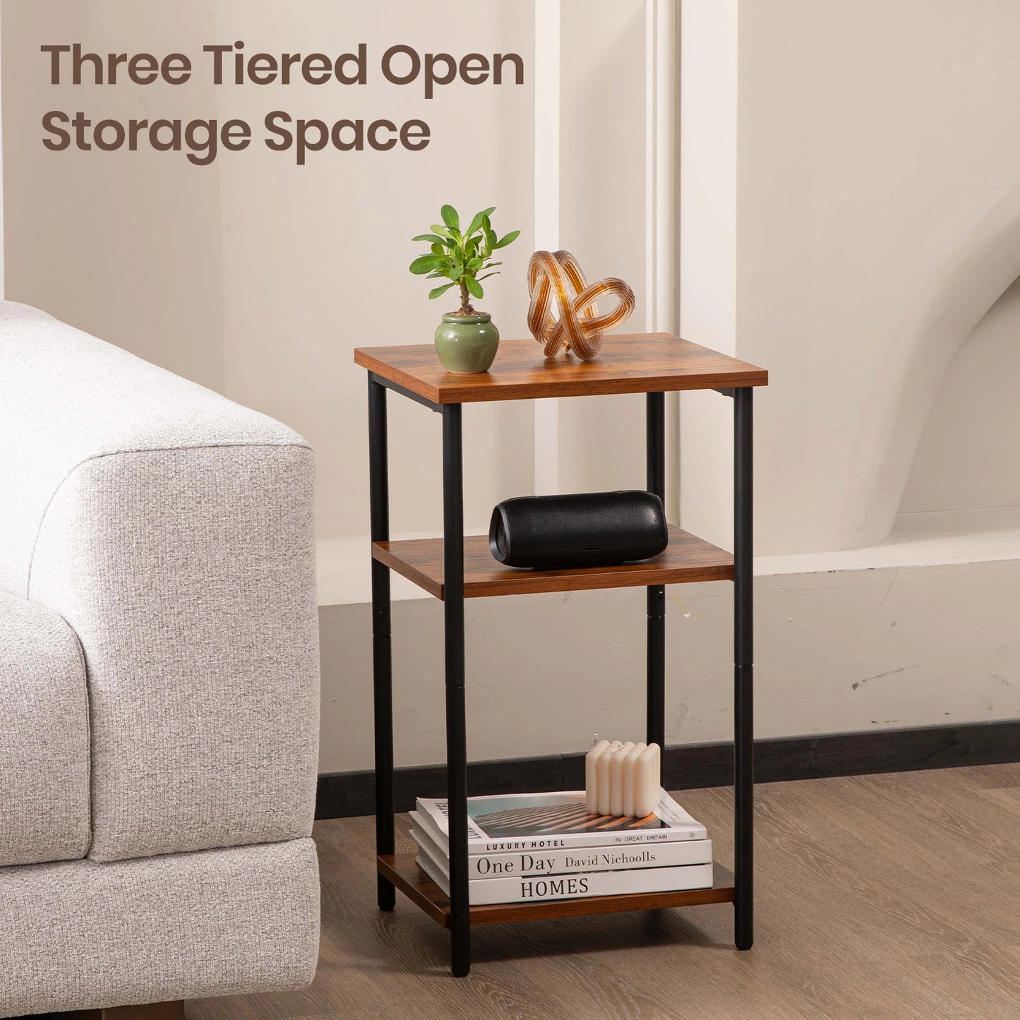 JHK 2/3-Tier End Table With Adjustable Feet For Living Room