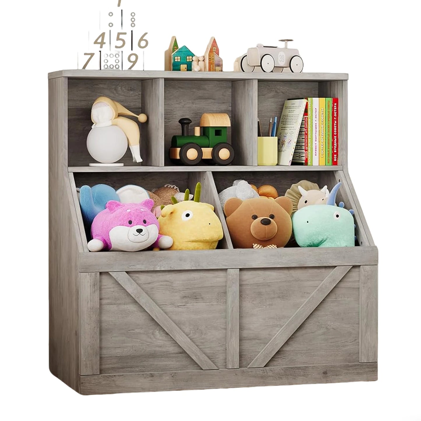 HobbyLane Kids Toy Storage Organizer With Bookshelf Anti Tip Cabinet