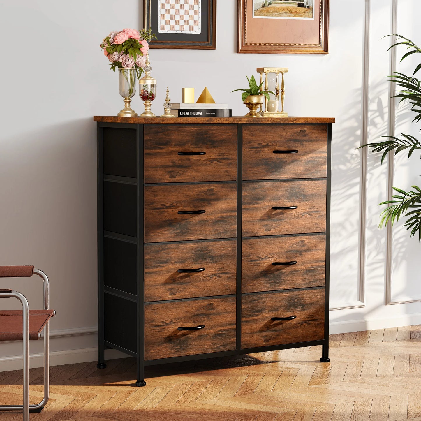 JHK Dresser Children's Wardrobe With 8 Fabric Drawers