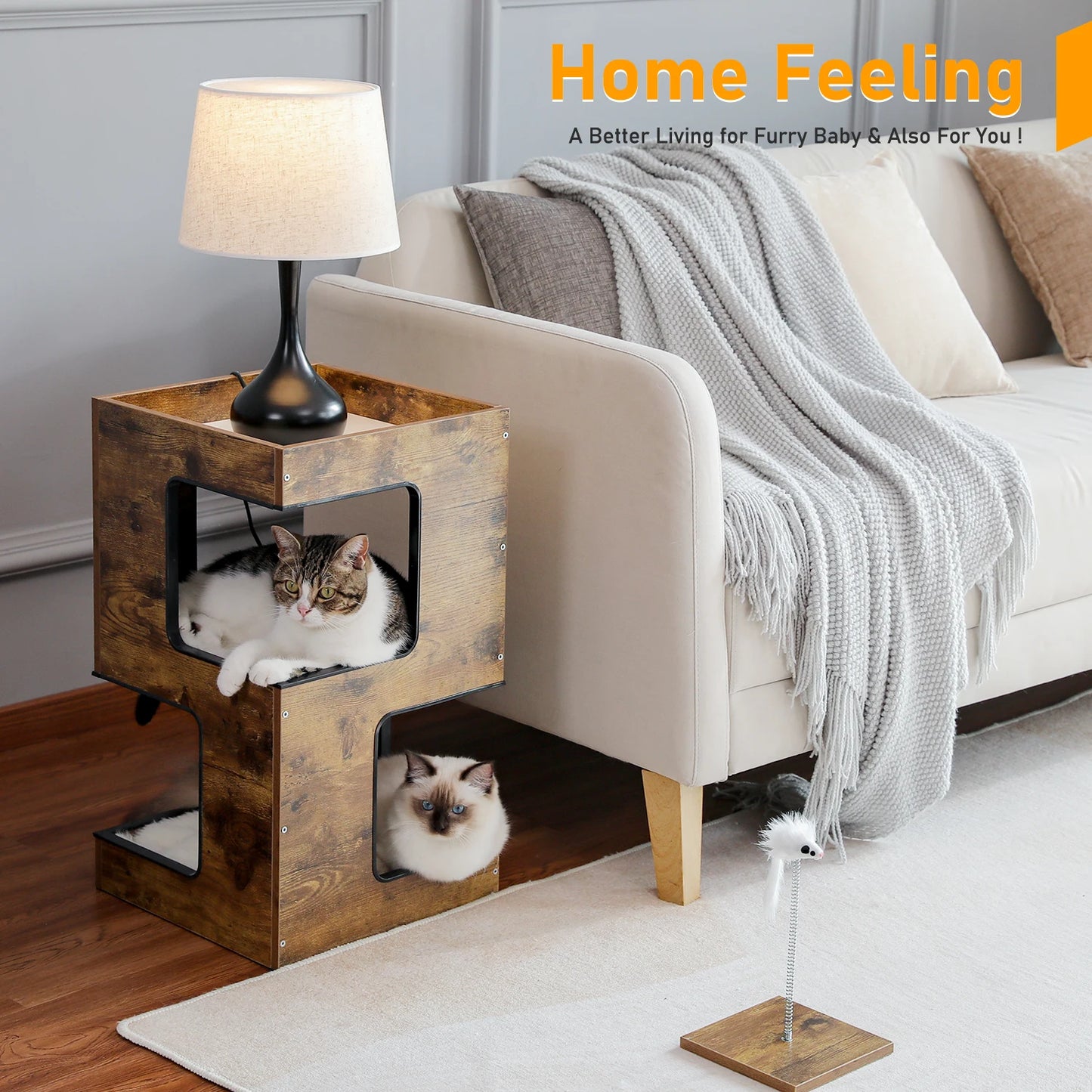 PAWZ Road Wood Cat Condo With Scratching Pad Soft Mats