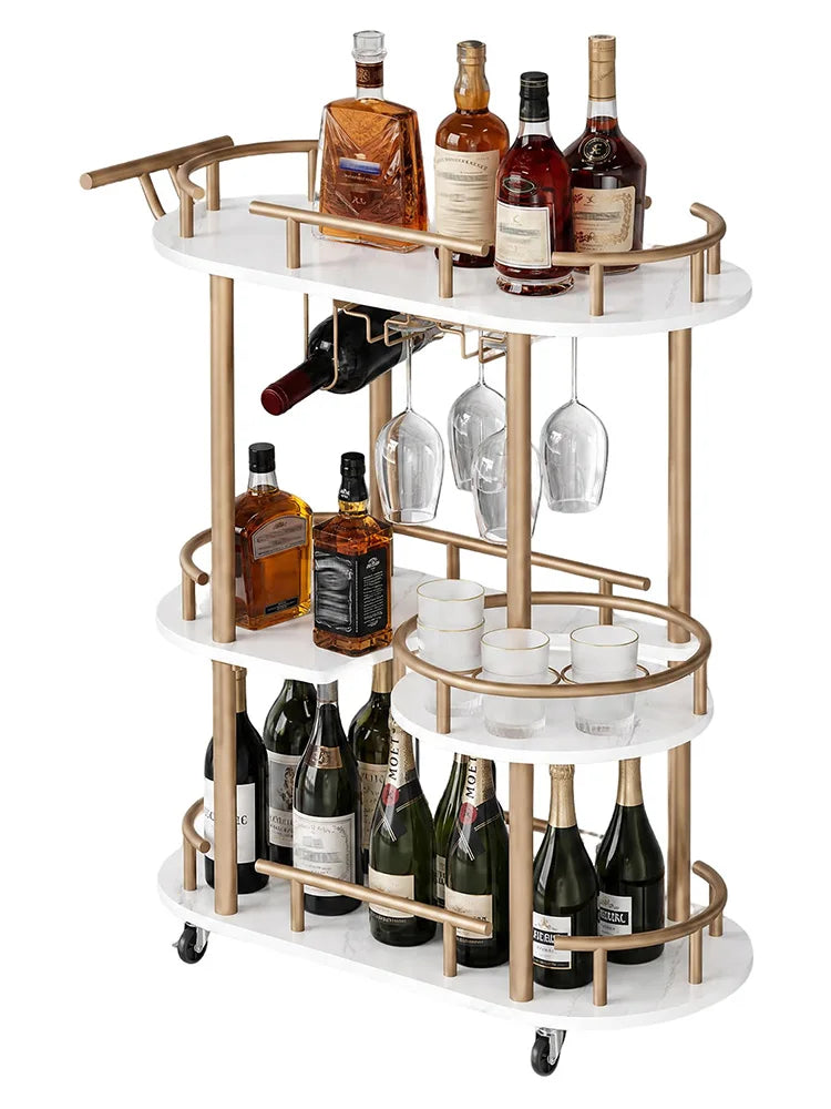 Himiss 3 Tier Rolling Bar Cart With Wine Rack And Glass Holder