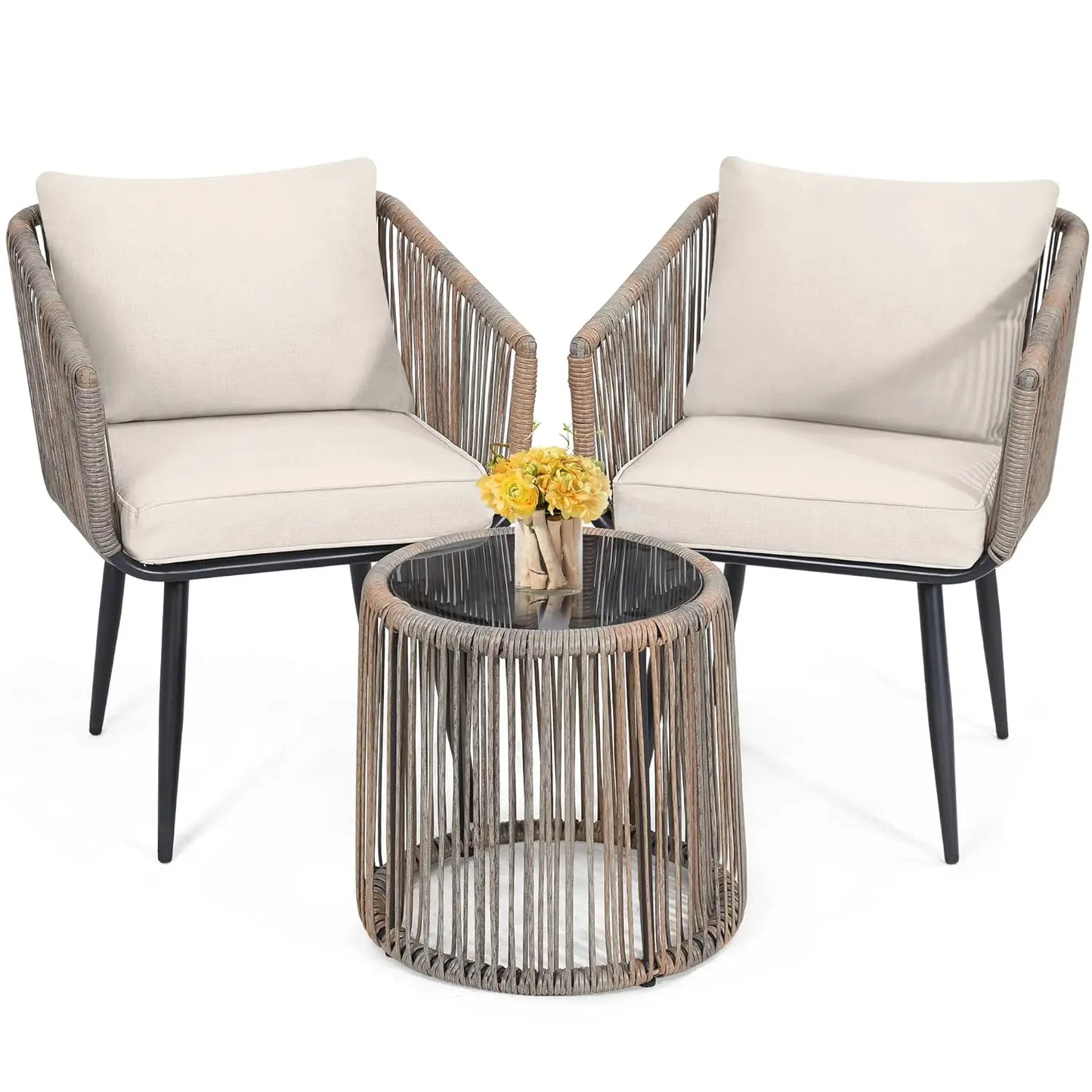 4 Piece Rattan Patio Bistro Set with Modern Style