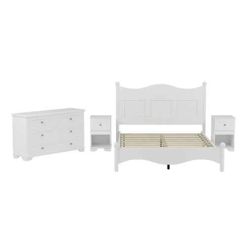 Retro Style 4-Piece Bedroom Set With Platform Bed, Nightstand And Dresser