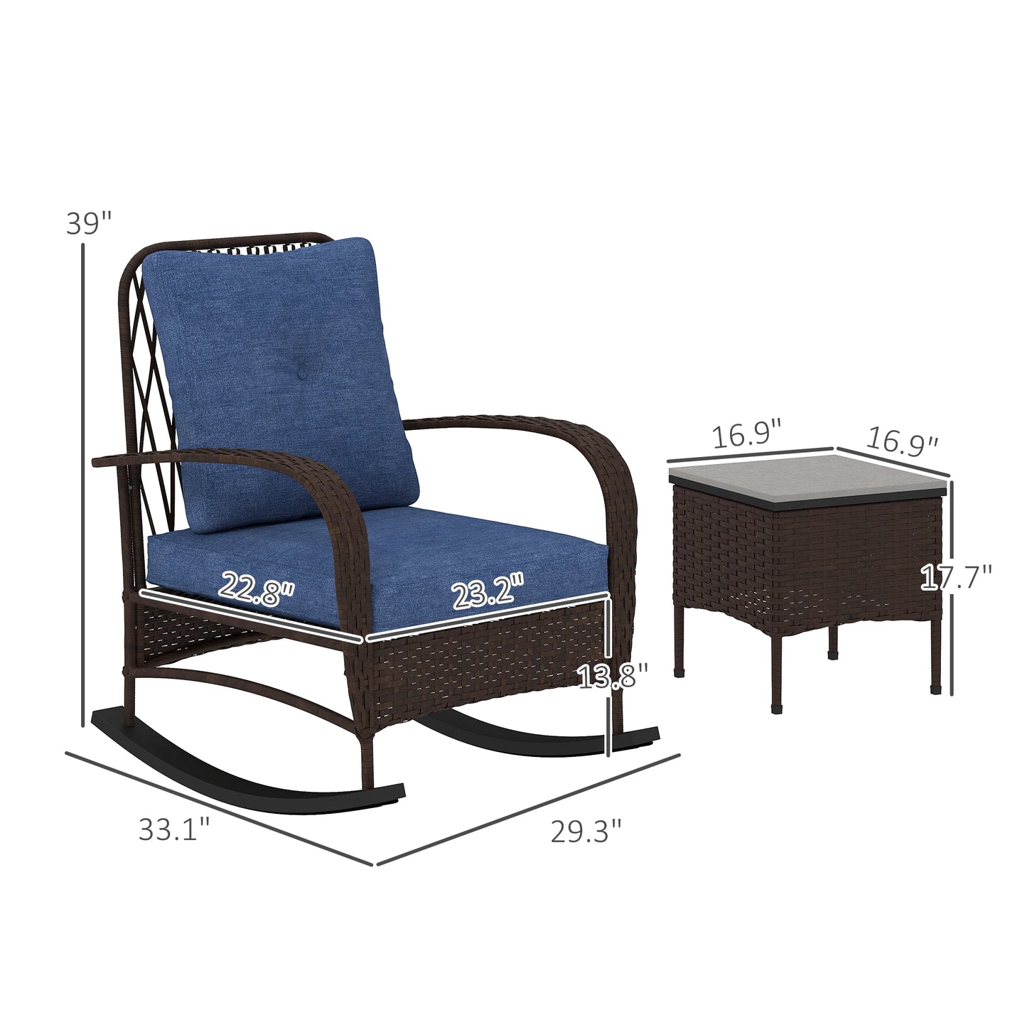Outsunny Rattan Wicker Patio Rocking Chairs Coffee Table Set