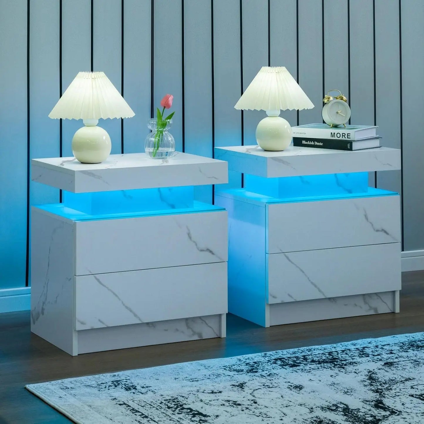 Moyu Led Nightstand Set Of Two With Storage Drawers