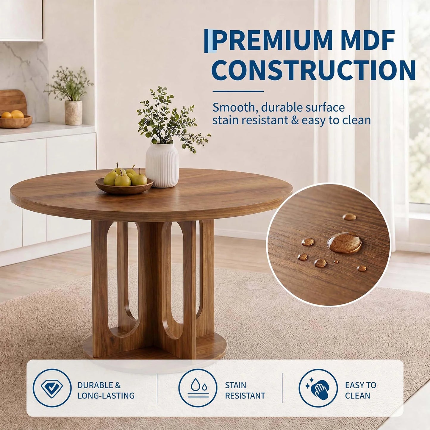 HiMISS Modern Round Dining Table With Arch Pedestal Base