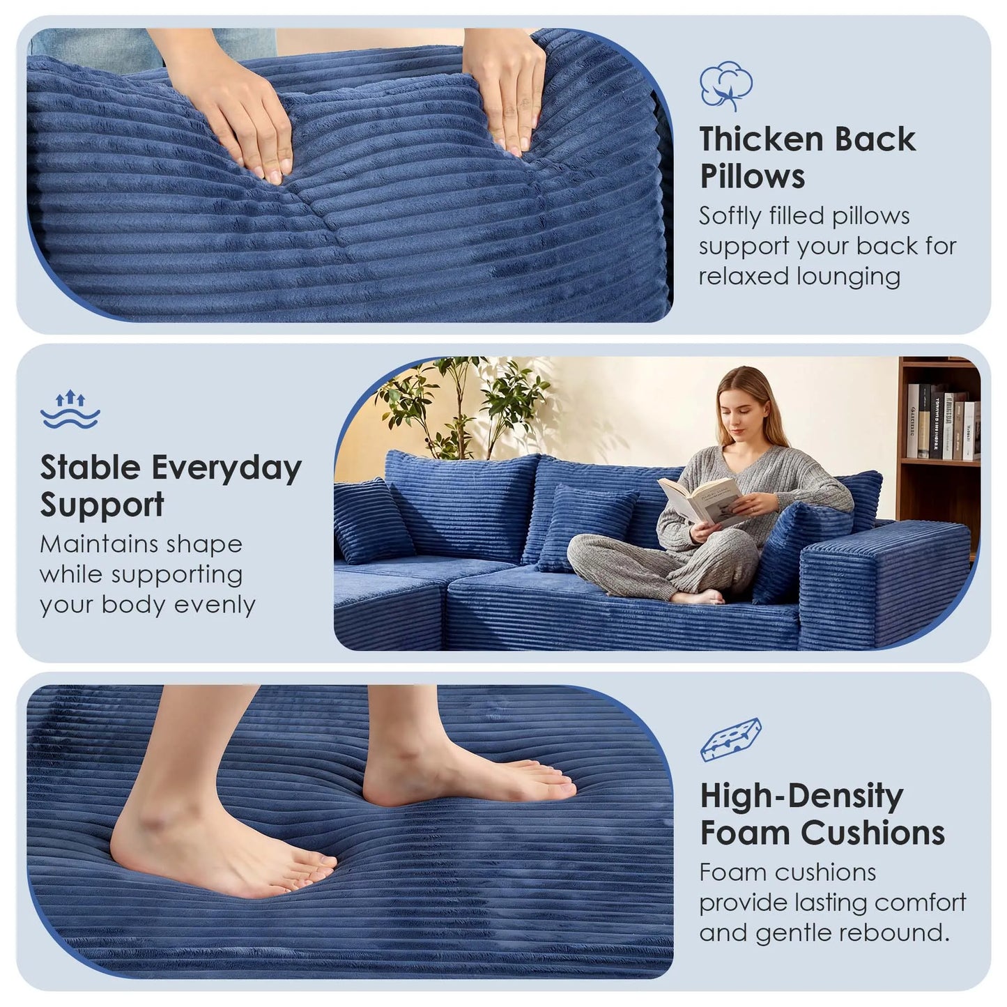 Redlife Boneless Couch With Ottoman Modular Sectional Sofa