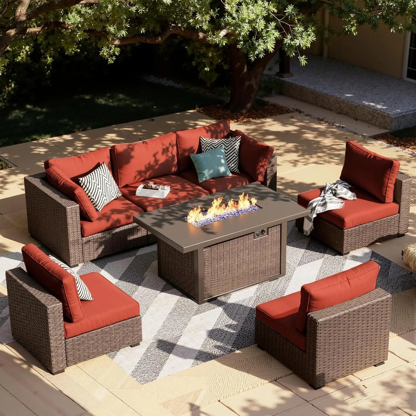 Xiaolang Outdoor Patio Sectional Sofa Set With Fire Pit Table