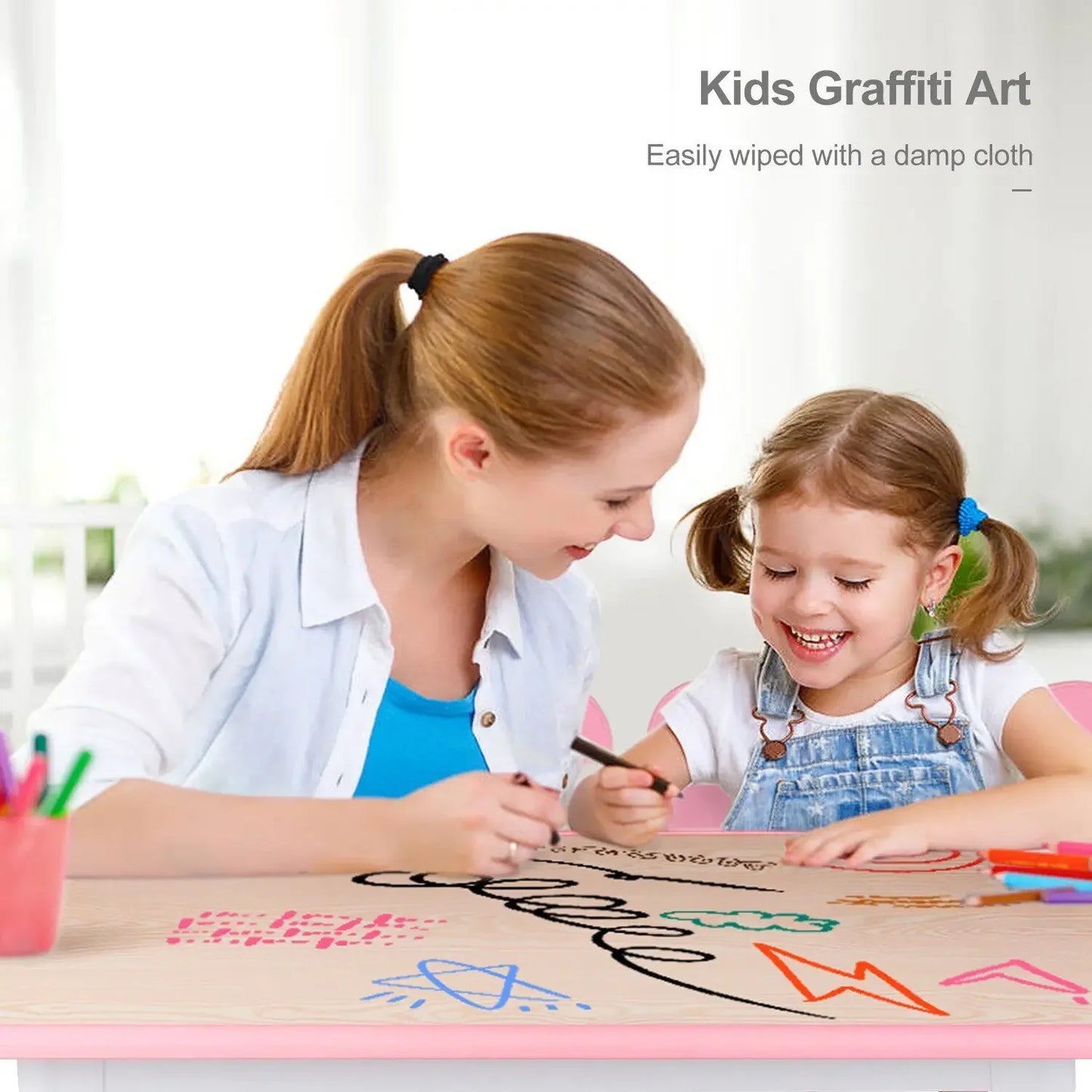 AuAg Height Adjustable Kids Table And Four Chairs Set