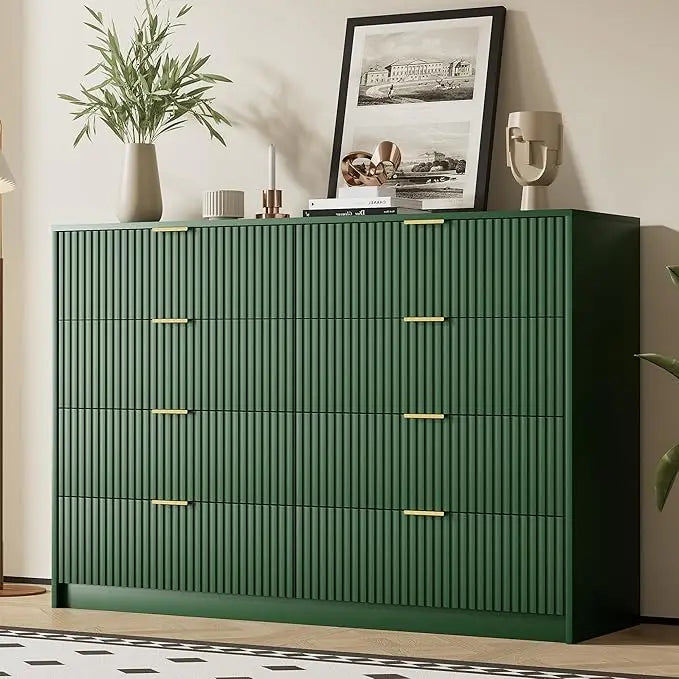 Modern 9 Drawer Dresser With Smooth Slides And Gold Handles