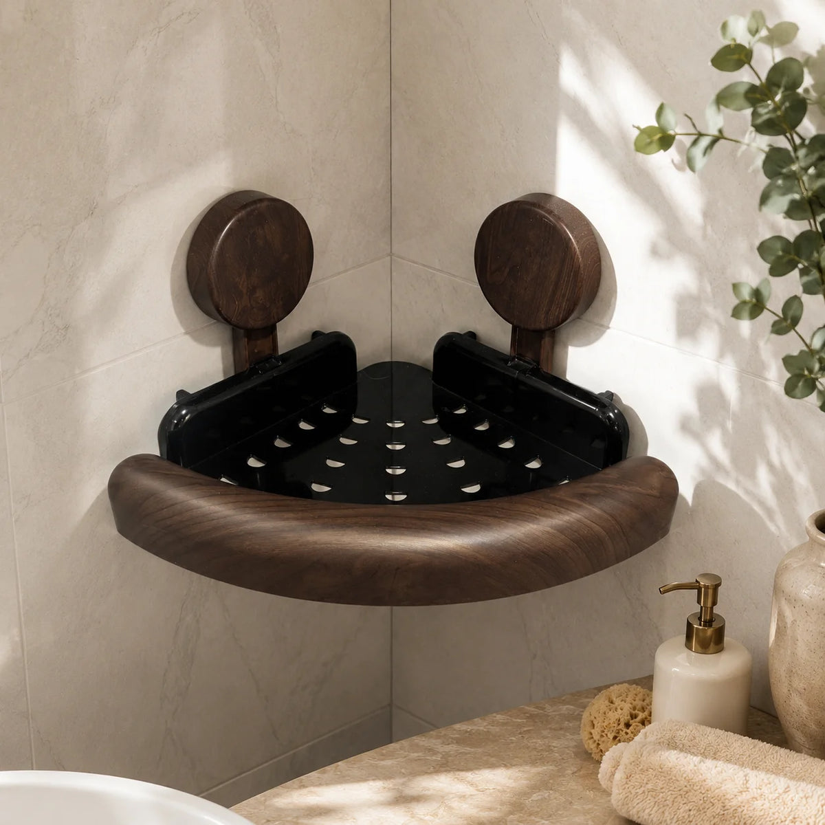 No Drill Suction Cup Corner Shower Shelf Waterproof Bathroom Caddy