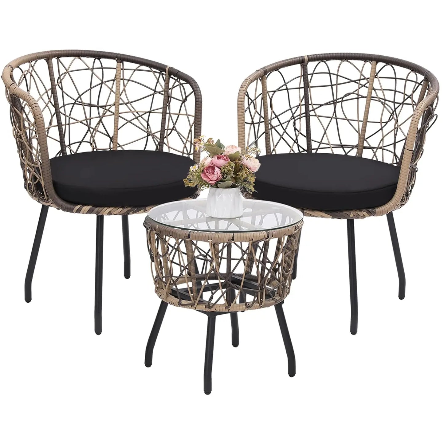 4 Piece Rattan Patio Bistro Set with Modern Style