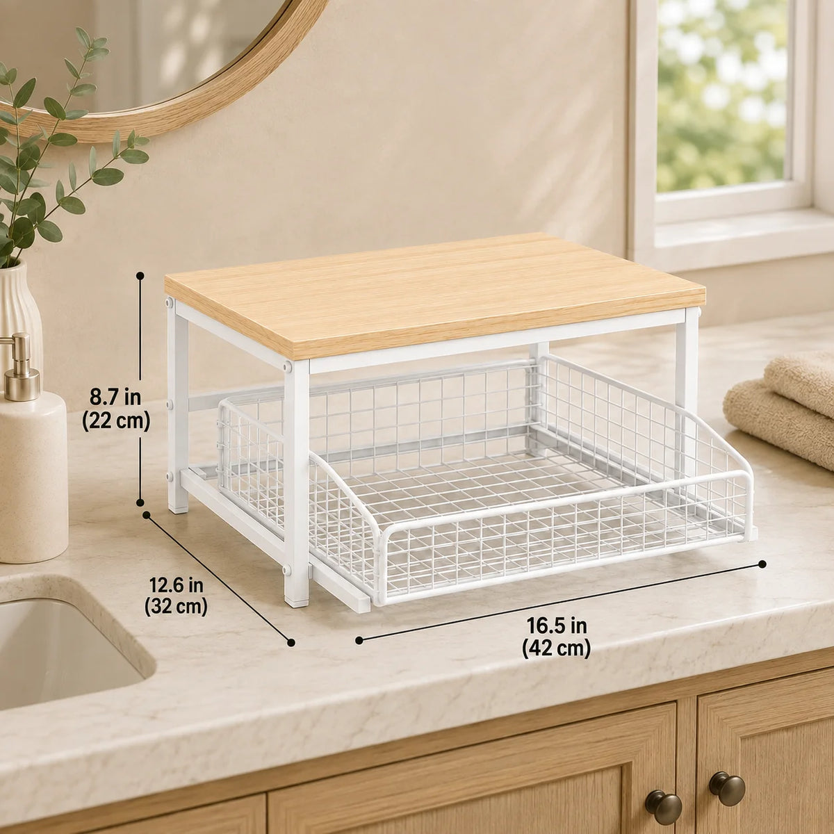 Pull Out Kitchen Counter Organizer With Sliding Wire Basket Storage
