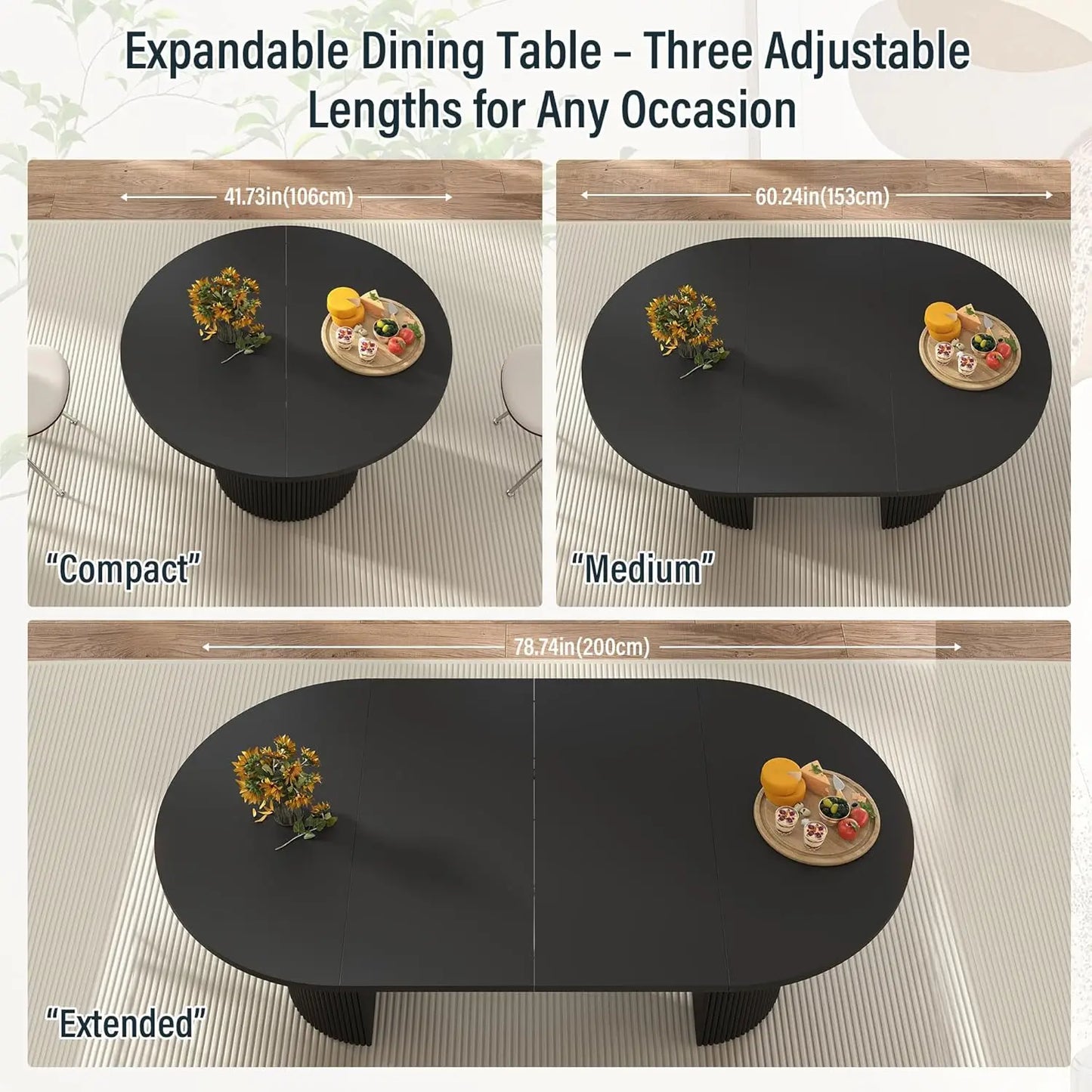 Extendable Dining Table With Fluted Base Modern Oval Design