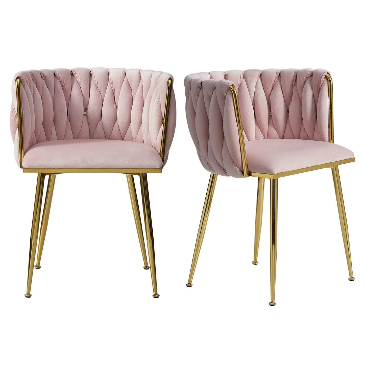 Velvet Dining Chairs Set With Golden Legs And Woven Back