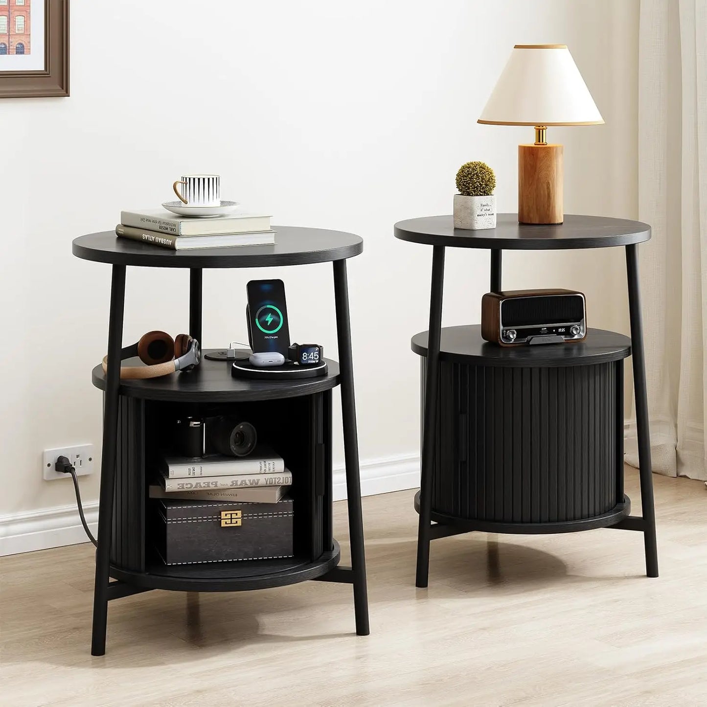 Onbrill Fluted Round End Tables 2 Pack Living Room