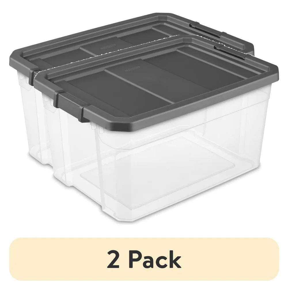 Two Pack Stacker Boxes With Durable Latch Lid Storage