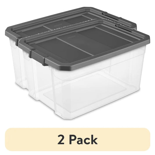 Two Pack Stacker Boxes With Durable Latch Lid Storage