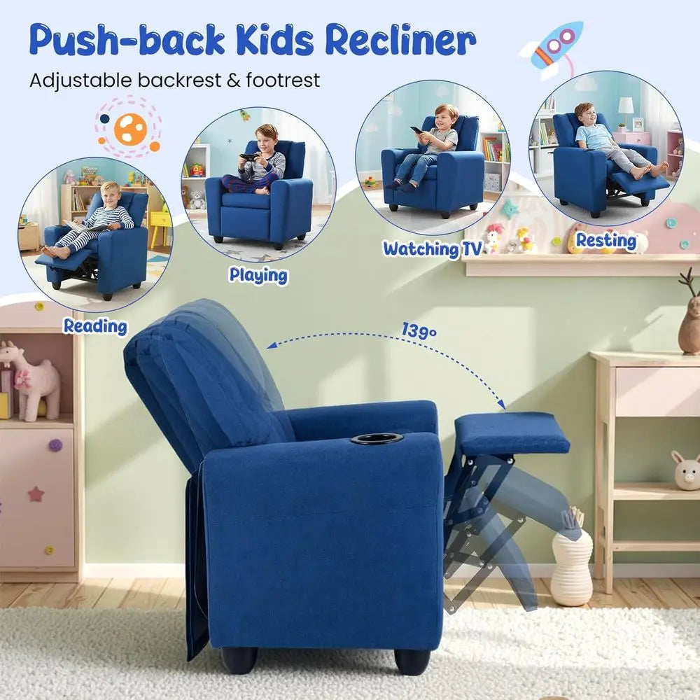 LISM Kids Recliner 2-in-1 Toddler Sofa Chair with Cup Holders