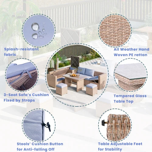 Outdoor All Weather Pe Rattan Sectional Patio Sofa Set