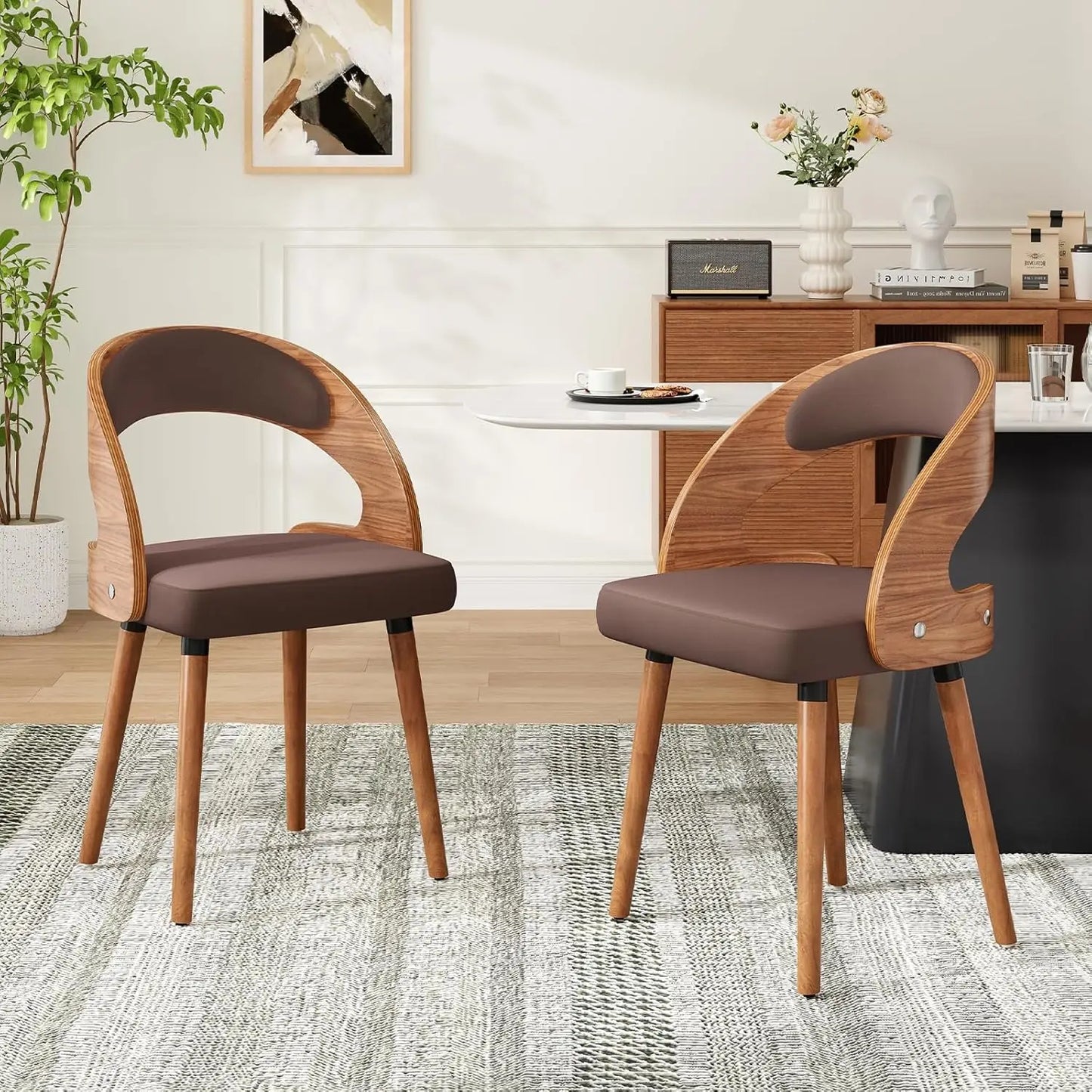 Farini Modern Wood Dining Chairs With Curved Backrest