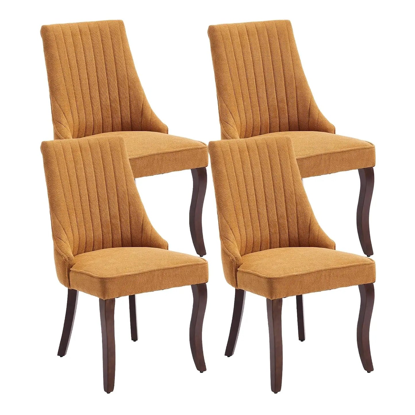 Linen Channel Tufted Dining Chairs With Curved Solid Wood Legs