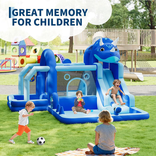 HiMISS Inflatable Dinosaur Bounce House With Slide And Air Blower