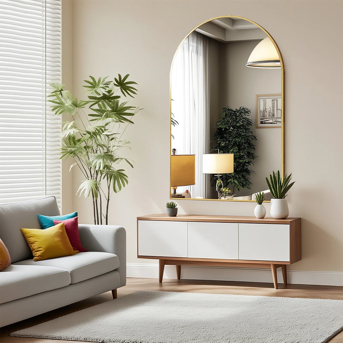 JHK Arched Metal Framed Wall Mirror Modern Home Decor