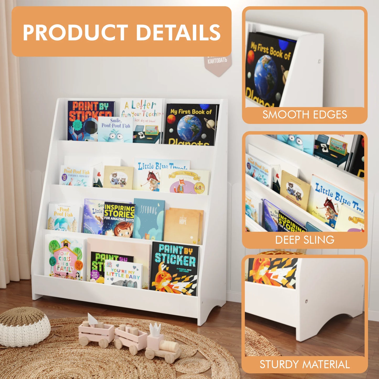 Four Tier Kids Bookshelf Display Organizer For Bedroom And Playroom