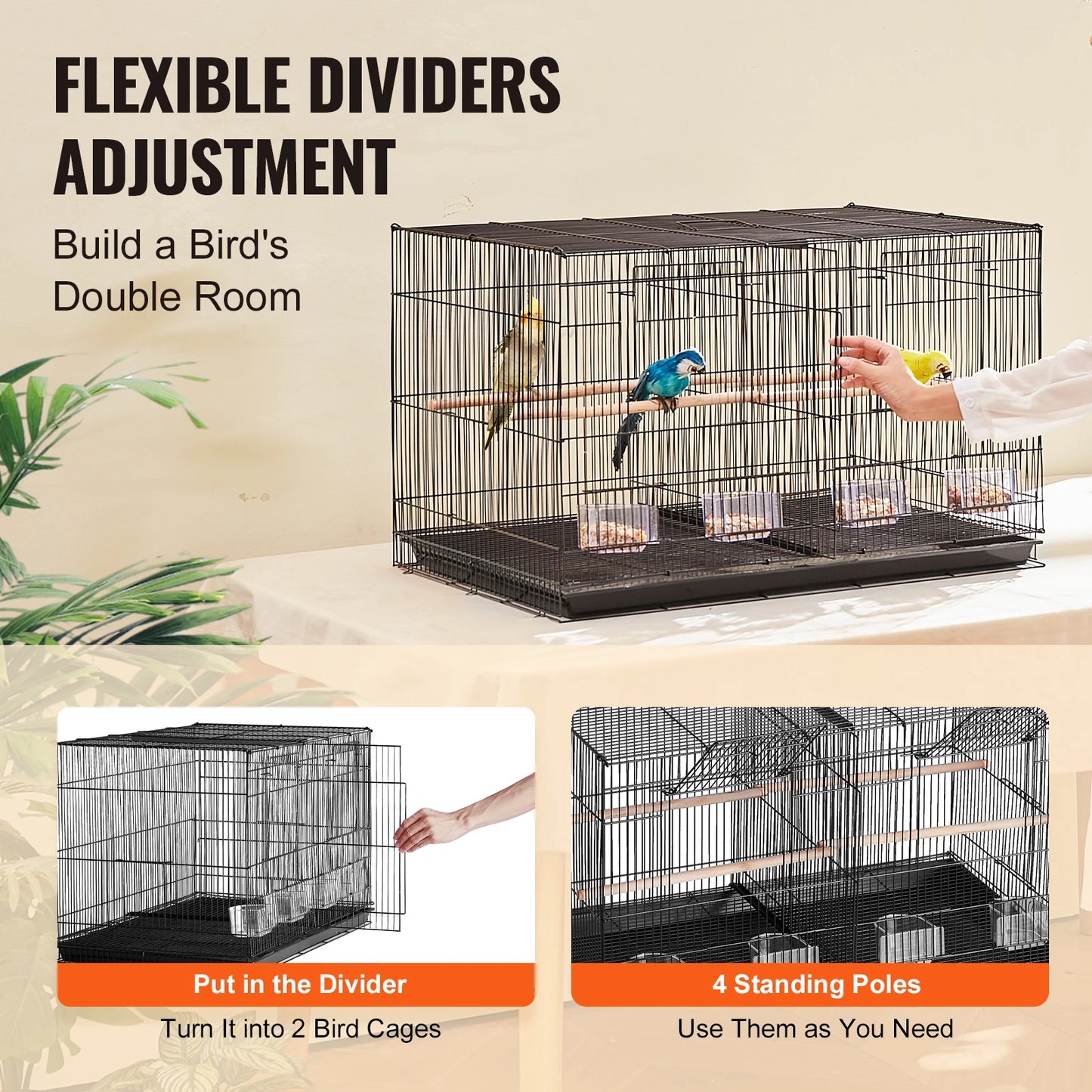 SucceBuy Stackable Divided Pet Bird Cage With Handle And Perch