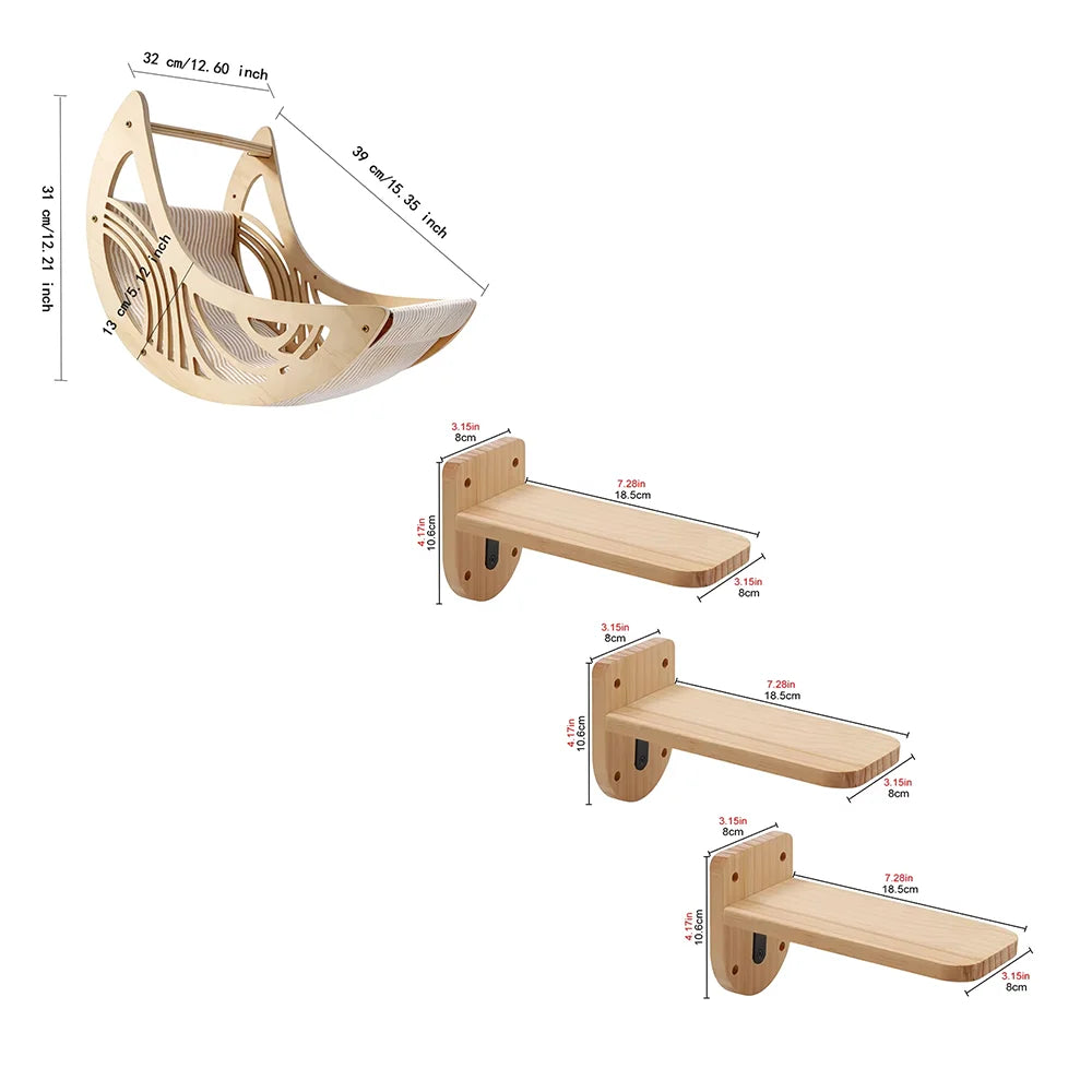 CWV Wall Mounted Cat Shelves With Moon Hammock Star Perches