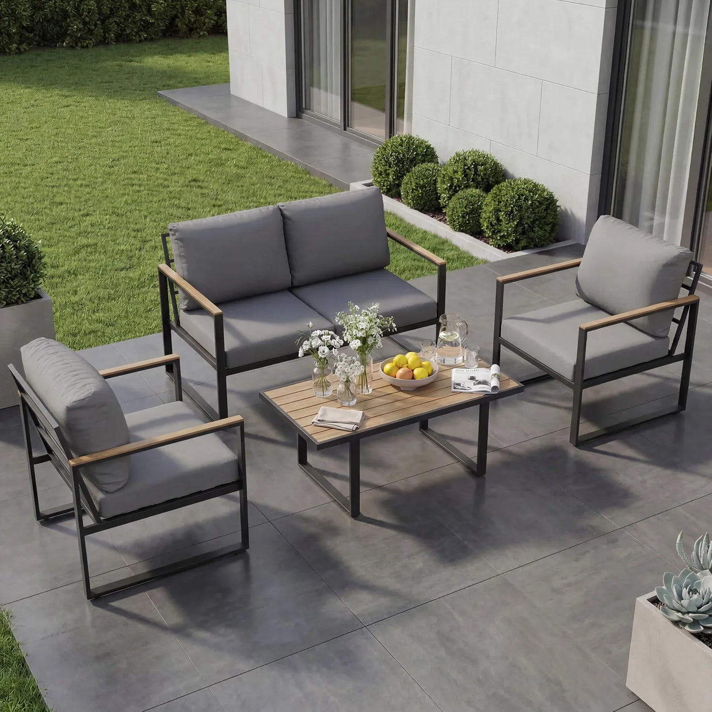 HobbyLane Four Piece Outdoor Patio Conversation Sofa Set