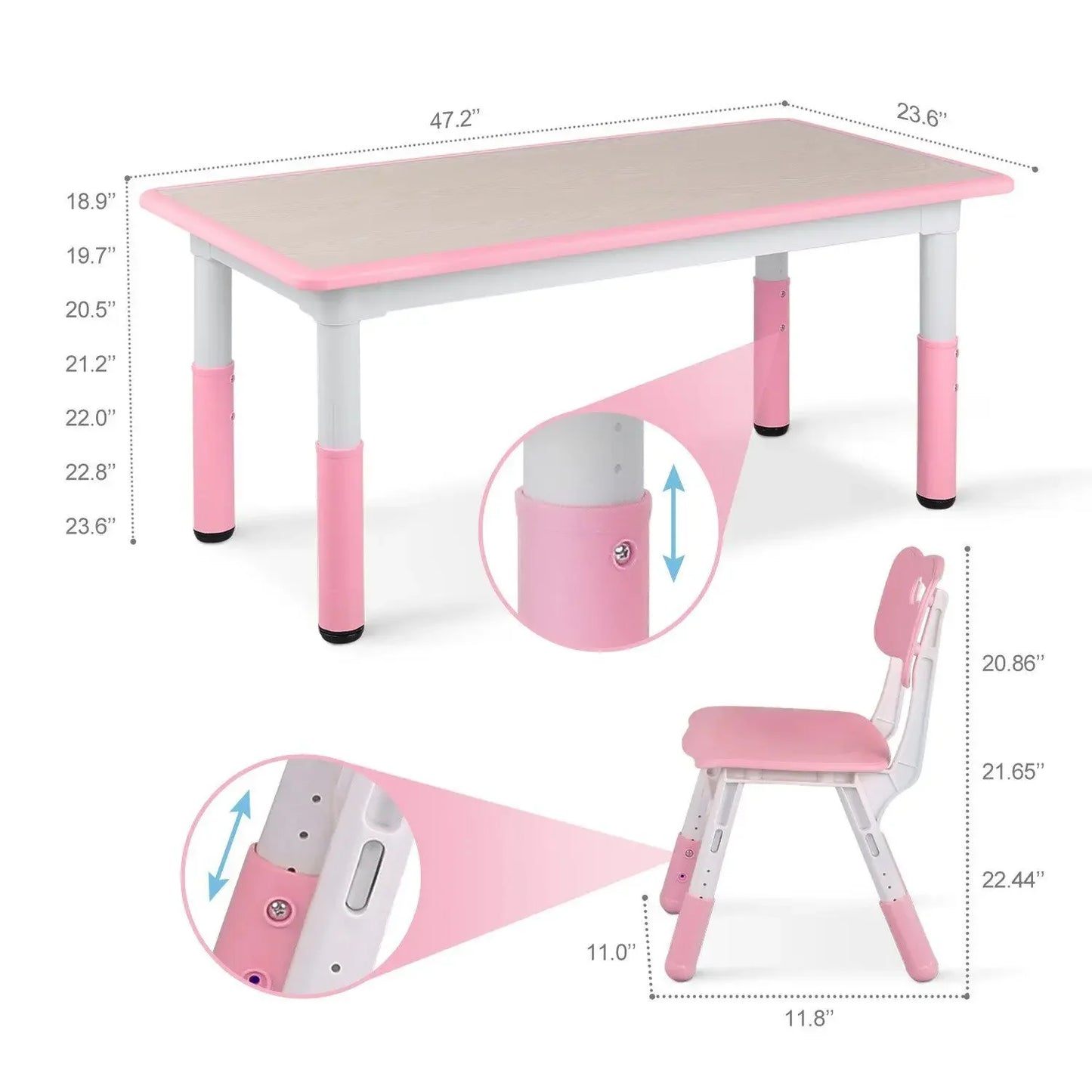 AuAg Height Adjustable Kids Table And Four Chairs Set