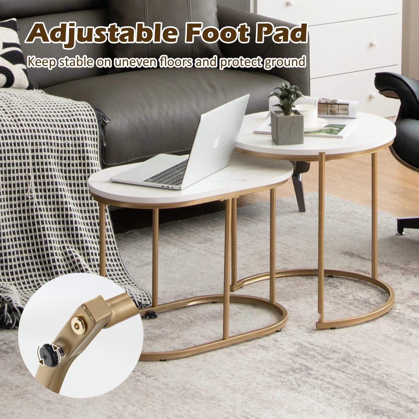 HOMASIS Nesting Marble Coffee Tables Modern Living Room Set