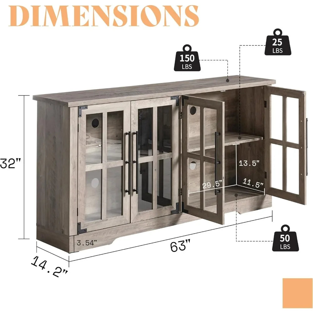 RBXC Farmhouse Buffet Sideboard With Glass Doors