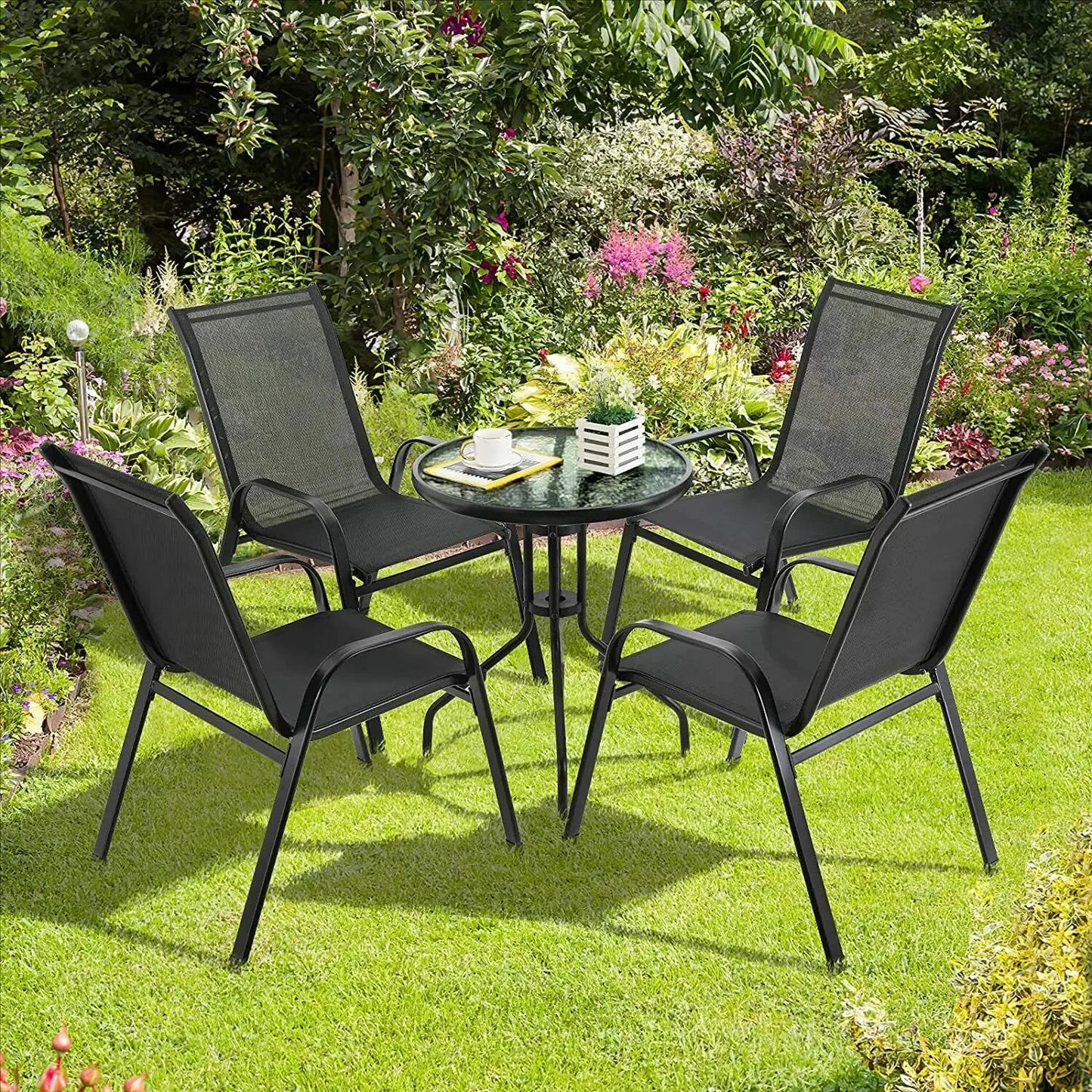 AuAg 4Piece Garden Chairs Set Iron and Teslin Fabric Outdoor Balcony Seating