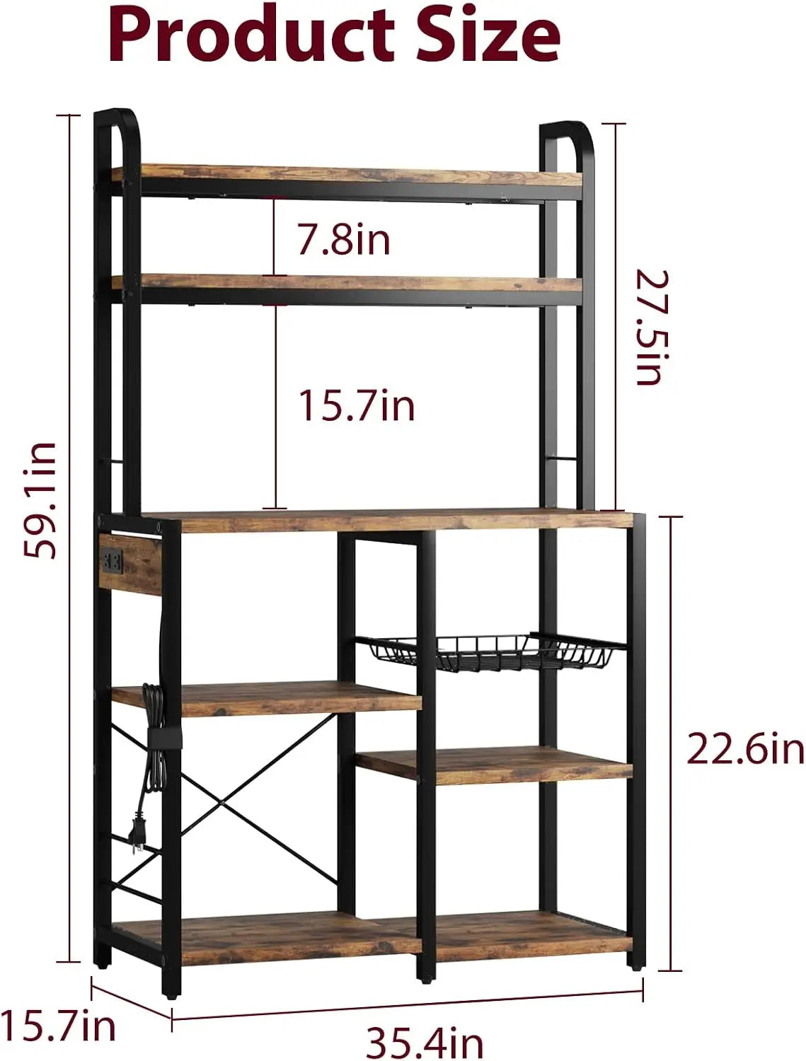 Twister CK Five Tier Kitchen Baker Rack With Power Outlet