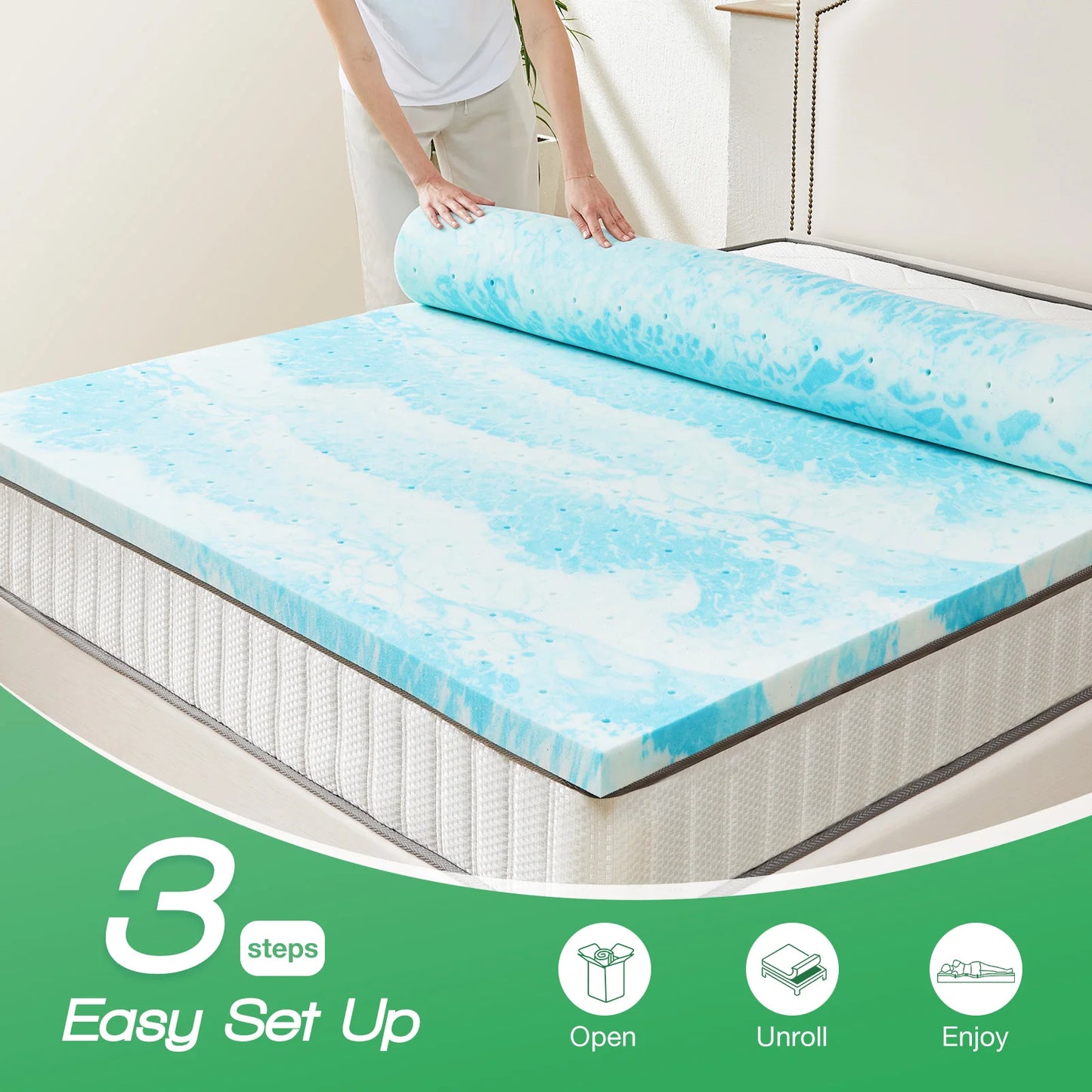 JHK Gel Memory Foam Mattress Topper for Bed Comfort