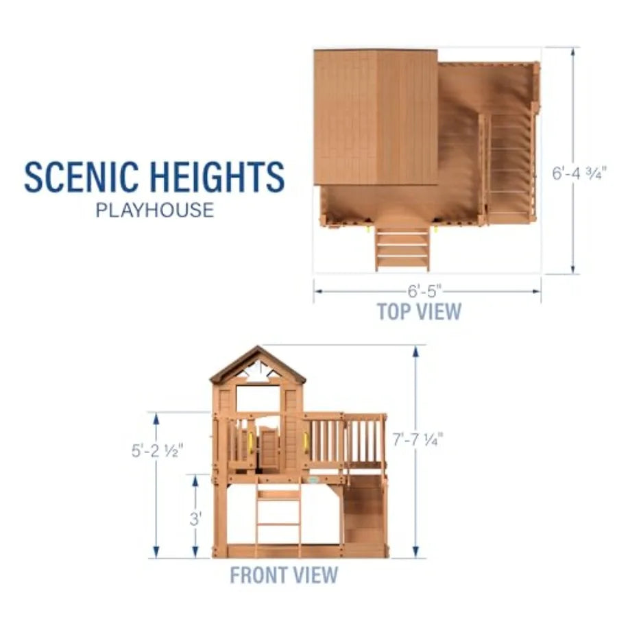Mdng Outdoor Kids Cedar Playhouse With Kitchen And Deck