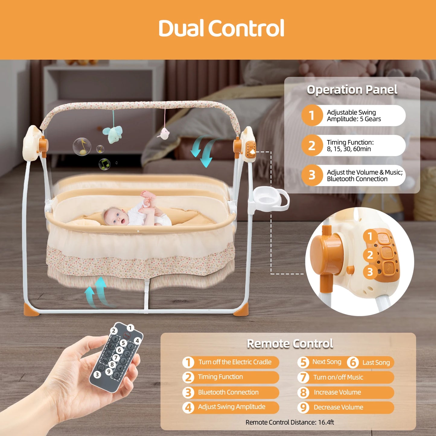 Electric Baby Crib Cradle With Remote Swing And Music