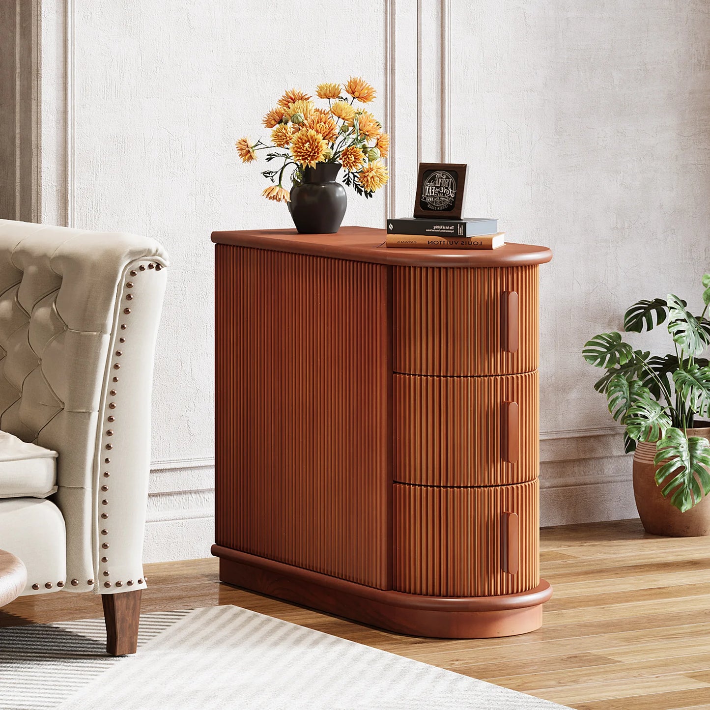 Tribesigns Solid Wood End Table 3-Drawer Nightstand