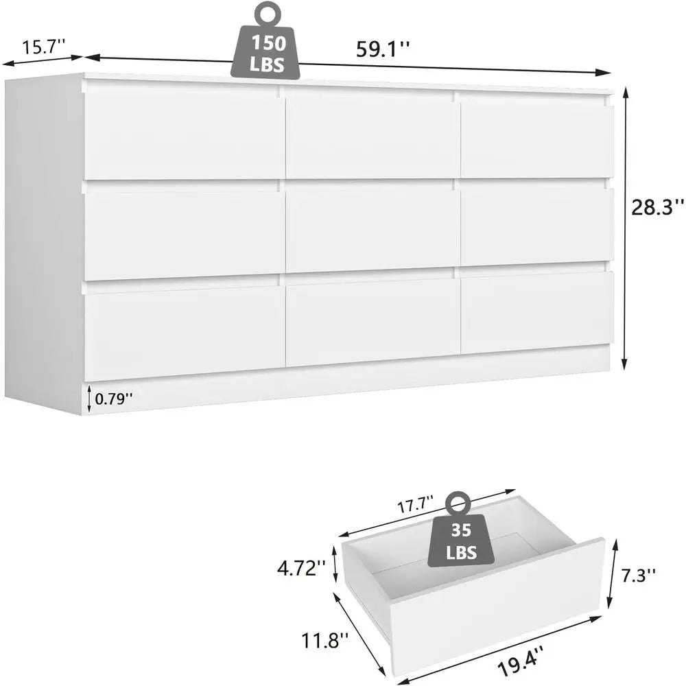 Nine-Drawer Bedroom Storage Cabinet With Deep Drawers